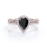 1.50 ct Pear Lab Black Diamond Twisted Wedding Ring Set