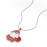 Christmas Santa Claus Diamond Enamel Pendant Necklace in 18K White Gold Plating over Silver