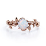 Floral Art Deco 1 Carat Round Cut Genuine Opal Nature Inspired Engagement Ring In Rose Gold For Her