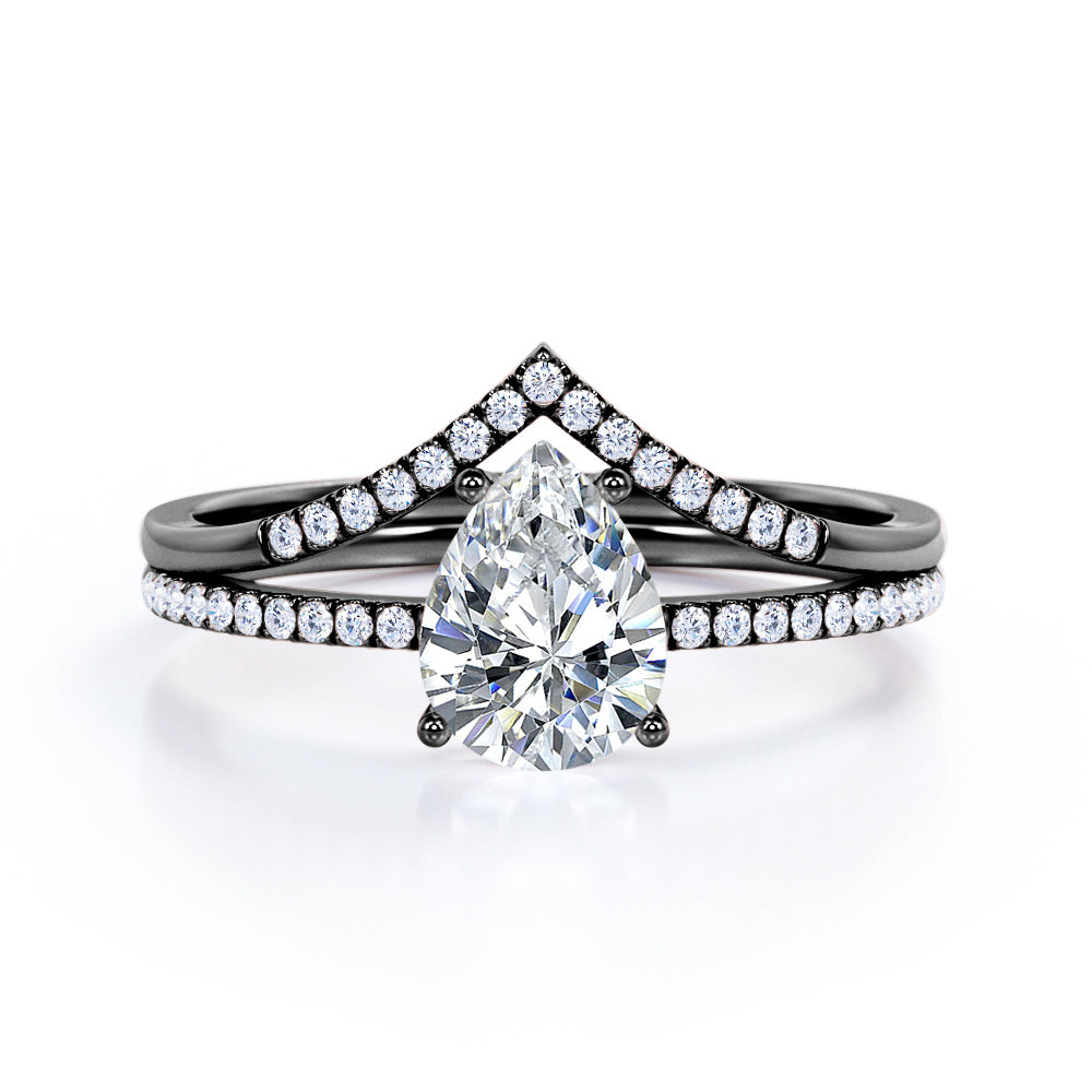 Pave 1.25 Carat Pear Moissanite Curved Bridal Set