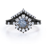 Vintage 1 Ct Round Cut Salt and Pepper Diamond Wedding Ring Set