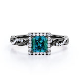 Twisted Four Claws 1.35 Carat Princess Cut Lab Created Alexandrite And Diamond Infinity Engagement Ring In White Gold For Her