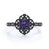 1.25 Ct Round Lab Alexandrite Milgrain Engagement Ring