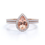 1.75 Carat Pear Cut Morganite Halo Bridal Set for Woman on 10k White Gold