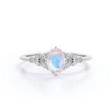 Vintage Leaf 0.85 ct Oval Moonstone Engagement Ring