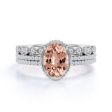 Limited Time Sale 1.75 carat Morganite and Diamond Trio Wedding Bridal Ring Set in 10k Rose Gold with One Engagement Ring and 2 Wedding Bands