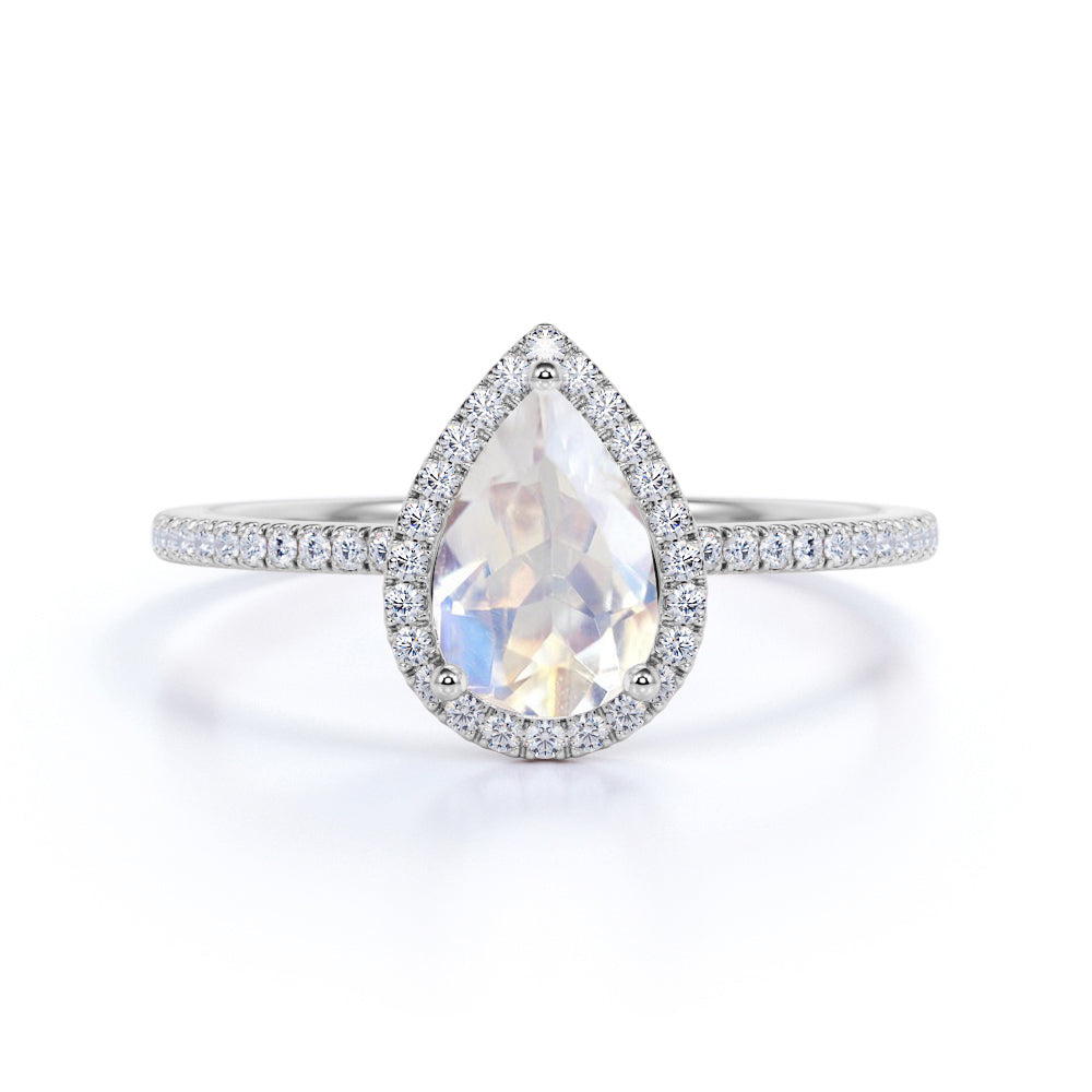 1.5 ct Teardrop Moonstone Halo Ring