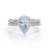 1.65 ct Pear Aquamarine Art Deco Infinity Wedding Ring Set