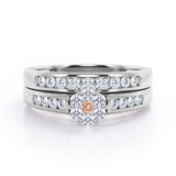 Flower Cluster Design 0.5 TCW Round-Shaped Morganite and Moissanite Flush-Channel Bridal Ring Set in  White Gold