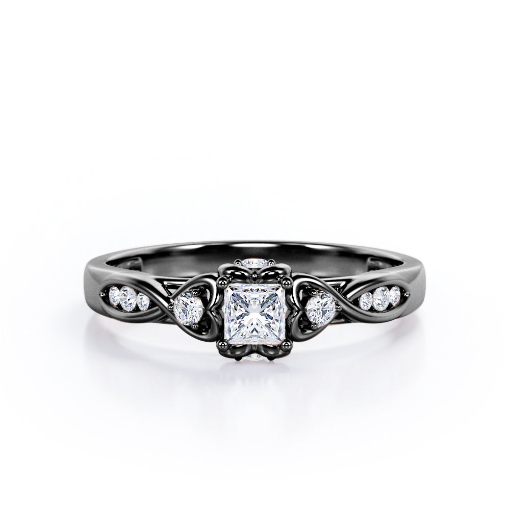 Heart Twisted Channel 0.35 TCW Princess Cut Diamond Cathedral Engagement Ring in White Gold