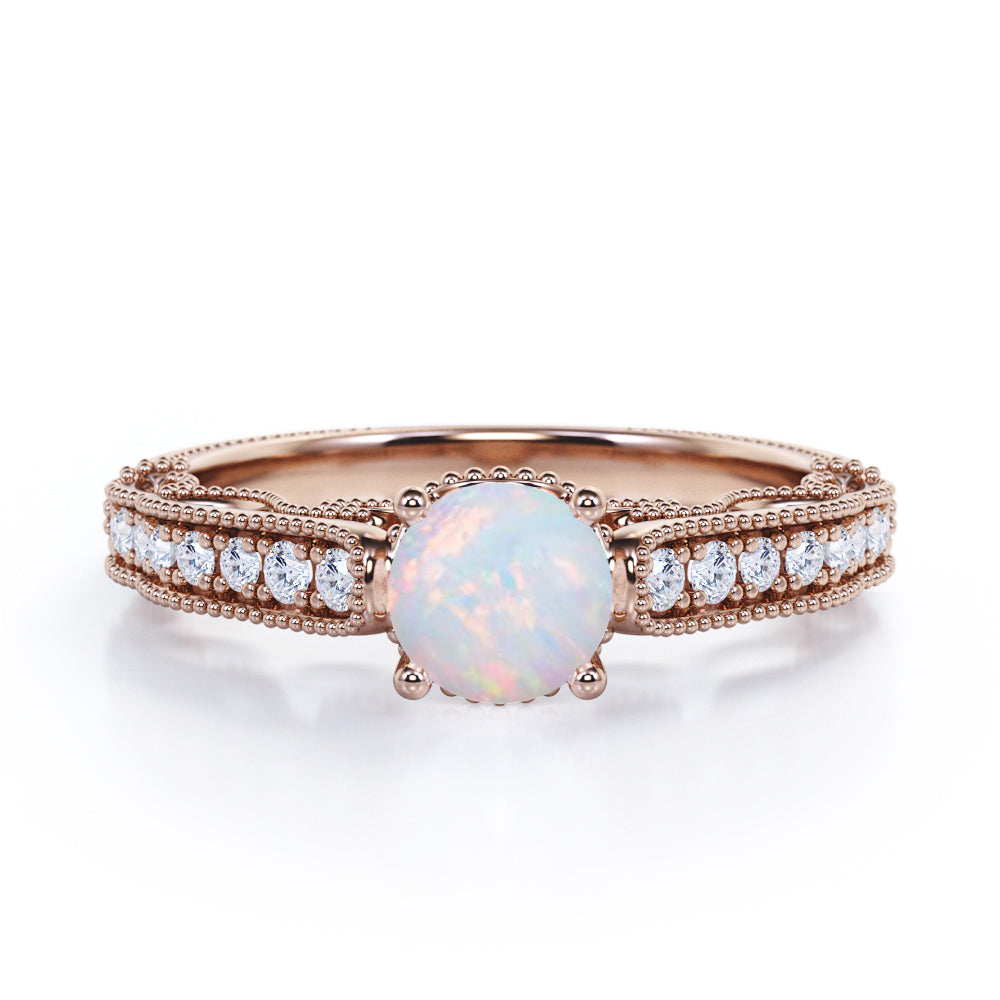1.25 Ct Round Cut Lab Created Opal Vintage Engagement Ring