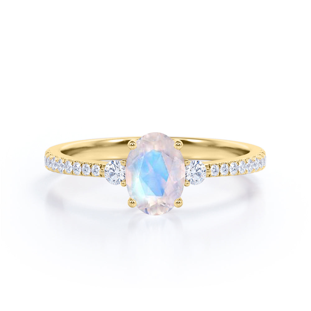 1.50 Carat Oval Moonstone Halo Engagement Ring in Rose Gold - Rainbow Moonstone Ring