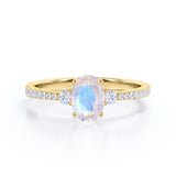 1.50 Carat Oval Moonstone Halo Engagement Ring in Rose Gold - Rainbow Moonstone Ring