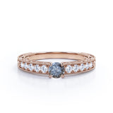 0.40 Ct Round Cut Salt and Pepper Diamond Floral Engagement Ring