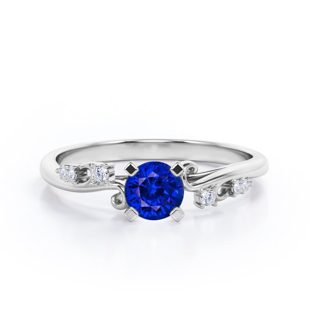 Stylish 1.05 Carat Round Cut Sapphire And Diamond Seven Stone Engagement Ring In Rose Gold