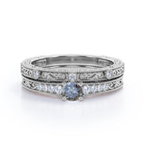 Art Deco 0.55 Ct Round Salt and Pepper Diamond Wedding Ring Set