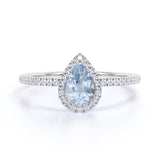 1.50 ct Pear Aquamarine Halo Engagement Ring