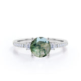 1.50 Carat Round Cut Pave Moss Agate Ring