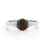 Tapered 1.10 Carat Round Cut Ethiopian Black Opal And Diamond Seven Stone Engagement Ring In White Gold