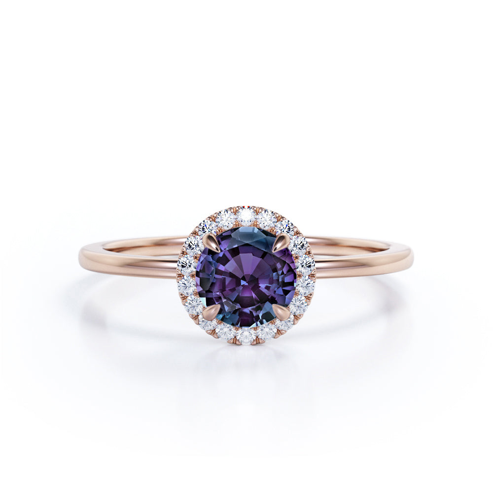 Four Claws 1.20 Carat Round Cut Lab Created Alexandrite And Diamond Halo Engagement Ring In White Gold For Her