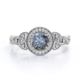 Milgrain Halo 0.70 Carat Translucent Salt and Pepper Diamond Twisted Infinity Engagement Ring In White Gold