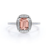 Exquisite 1.25 Carat Emerald Cut Morganite and Diamond Engagement Ring in 10k Rose Gold