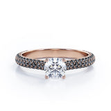 Cathedral Micro-Pave 1.6 TCW Round Shape Moissanite with Lab Created Black Diamond Filigree Wedding Ring Set in White Gold