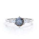 Five Stone 0.85 Ct Round Salt and Pepper Diamond Engagement Ring