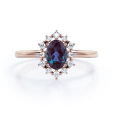 Hexagon Halo 1.20 Carat Oval Cut Lab Created Alexandrite And Diamond Bezel Set Four Prong Engagement Ring In White Gold