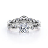 Vintage 1.5 Carat Round Cut Moissanite Bridal Set
