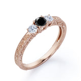 1 ct Round Lab Black Diamond Three Stone Engagement Ring