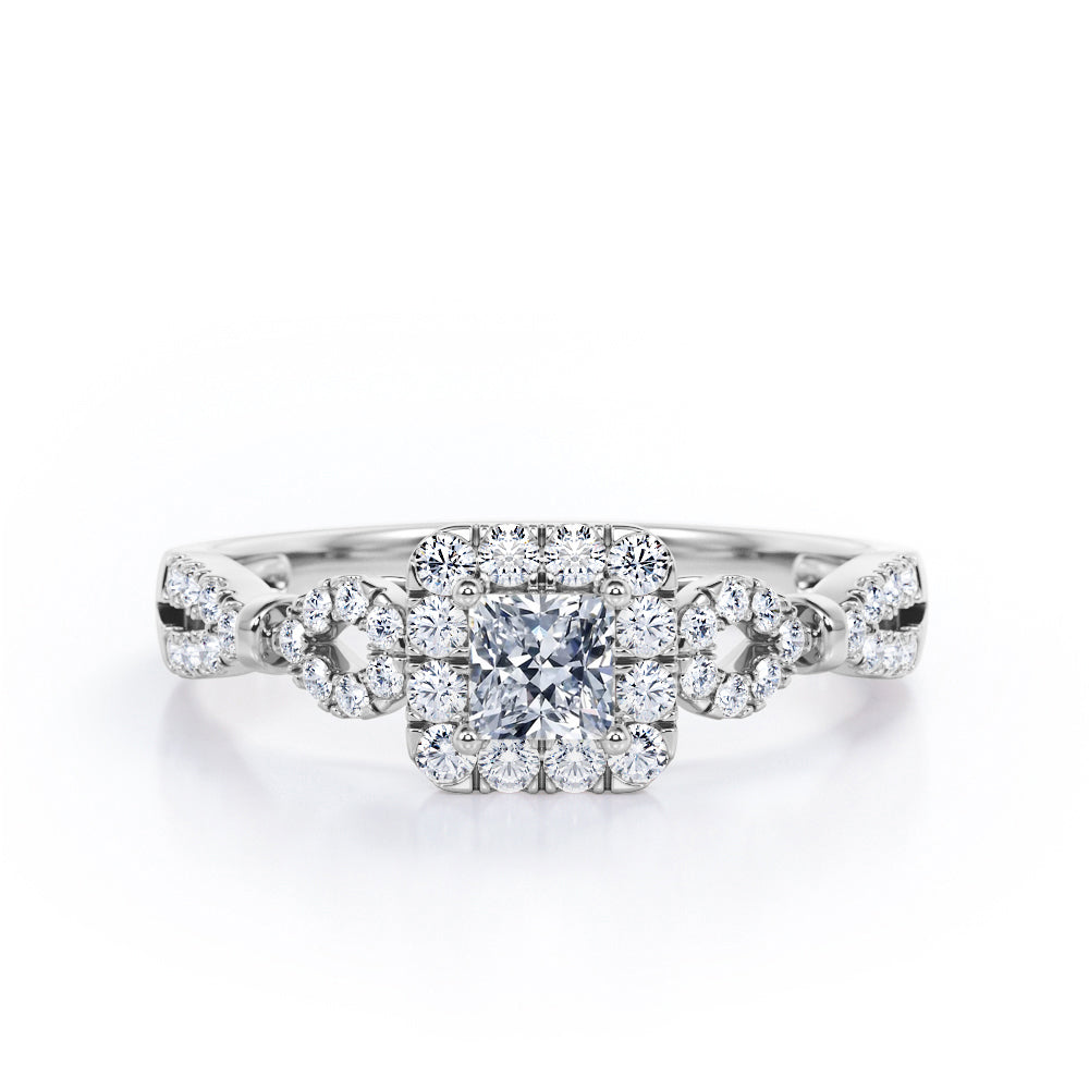 0.5 TCW Princess Cut Diamond - Triple Halo Design - Split Shank Pave Engagement Ring - 10K Black Gold