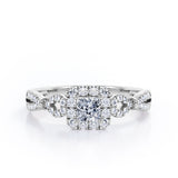 0.5 TCW Princess Cut Diamond - Triple Halo Design - Split Shank Pave Engagement Ring - 10K Black Gold