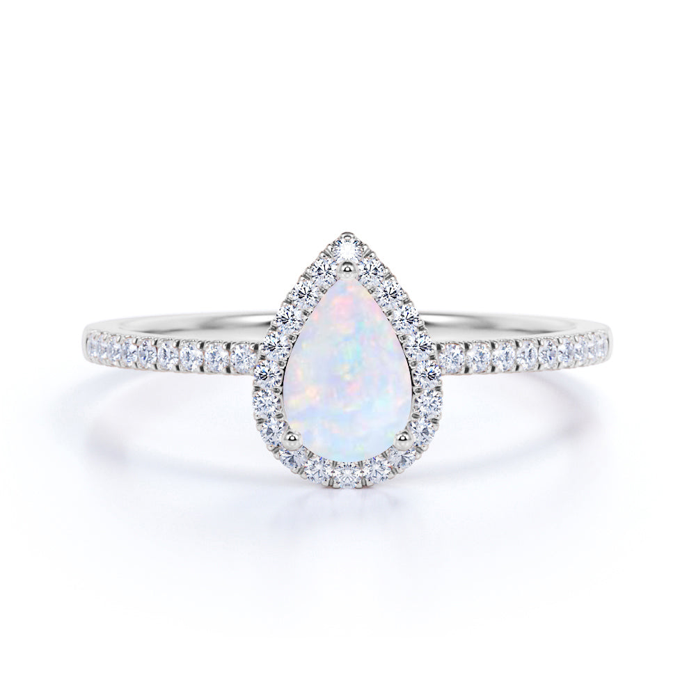 Channel 1.25 Carat Pear Matrix Opal and Diamond Classic Engagement Ring in Rose Gold