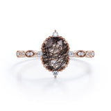 Vintage Bezel 1.25 ct Oval Black Rutilated Quartz Engagement Ring