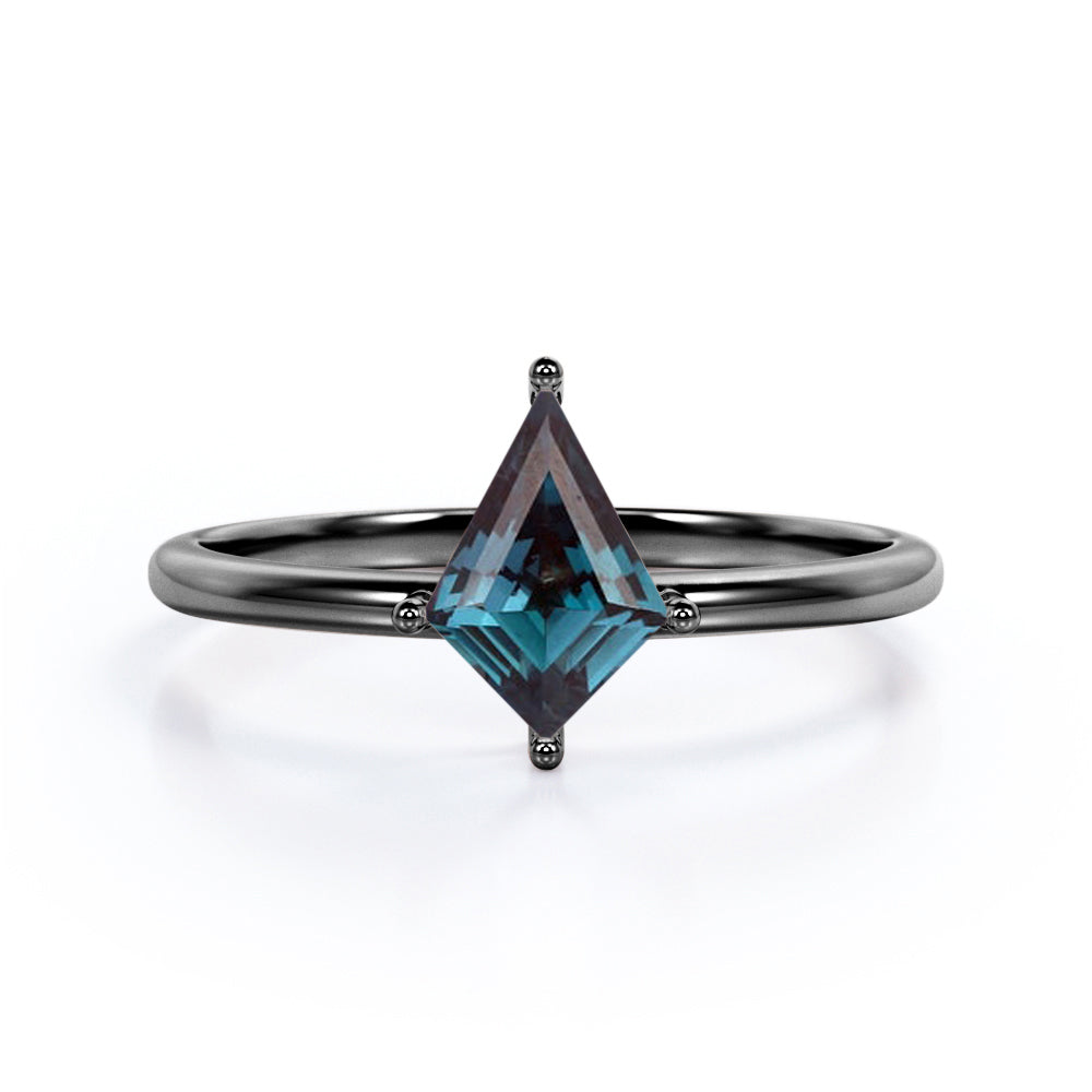 Minimalist Four Prong  0.85 Carat Kite Shaped Lab Created Alexandrite Solitaire Engagement Ring In White Gold