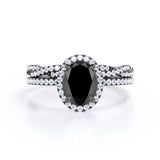 1.50 carat oval cut Black Diamond infinity wedding ring set in white gold