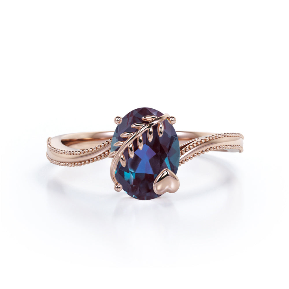 Nature Inspired 1 Carat Oval Cut Lab Created Alexandrite Solitaire  Engagement Ring In White Gold