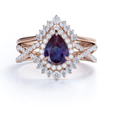 Infinity 2 Ct Pear Lab Alexandrite Pave Bridal Set