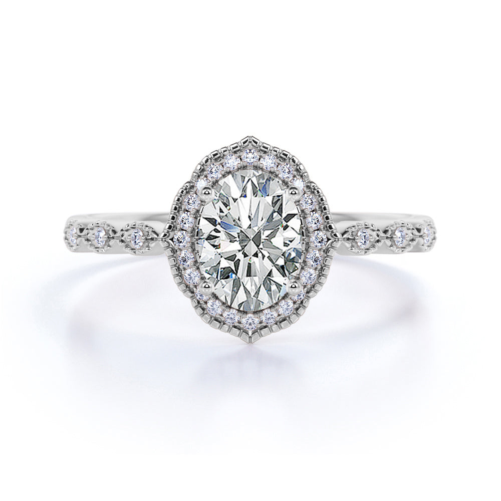 Art Deco 1.75 Carat Oval Moissanite Engagement Ring
