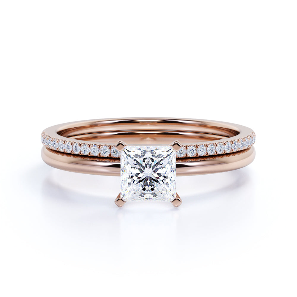 Certified 1 Ct Princess Lab Diamond Solitaire Wedding Ring Set