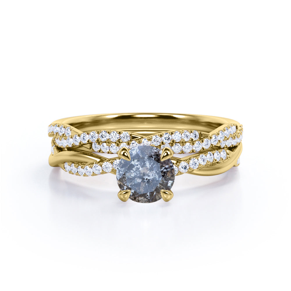 Infinity 0.65 Ct Round Cut Salt and Pepper Diamond Wedding Ring Set