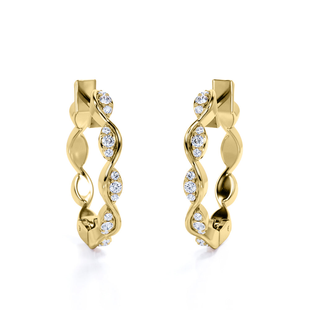 Fashionable 0.15 Carat Round Cut Moissanite Art Deco Hoop Earrings In Rose Gold