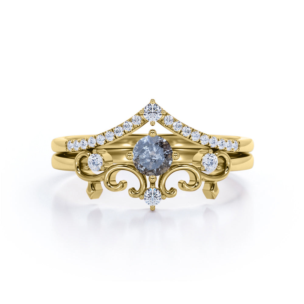 Tiara 0.85 Cat Round Salt and Pepper Diamond Bridal Set