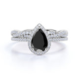 Bestselling 1.75 Carat Pear cut Lab Black Diamond Wedding Ring Set in Rose Gold