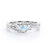 Trellis Three Stones 1 carat Princess Moonstone and Moissanites Braided Engagement Ring in Rose Gold