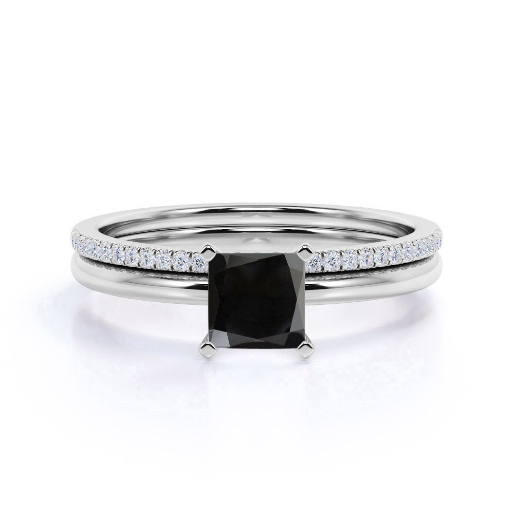 Vintage design 1.50 Carat Princess cut Lab Black Diamond Wedding Set for Women in Rose Gold