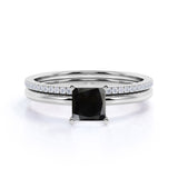 Vintage design 1.50 Carat Princess cut Lab Black Diamond Wedding Set for Women in Rose Gold