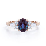 1.35 Carat Oval Cut Lab Created Alexandrite And Diamond Seven Stone Engagement Ring In White Gold