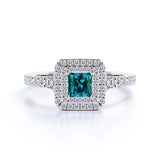 Timeless 1.65 Carat Princess Cut Lab Created Alexandrite And Diamond Double Halo Engagement Ring In White Gold
